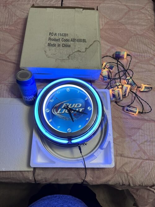 BUD LIGHT DOUBLE RING NEON CLOCK/Bluetooth Speaker/Strand Of Lights Bundle