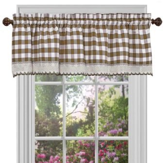 Buffalo Check 14 in. L Polyester/Cotton Window Curtain Valance in Taupe