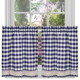 Buffalo Check Navy Polyester/Cotton Light Filtering Rod Pocket Curtain Tier Pair 58...