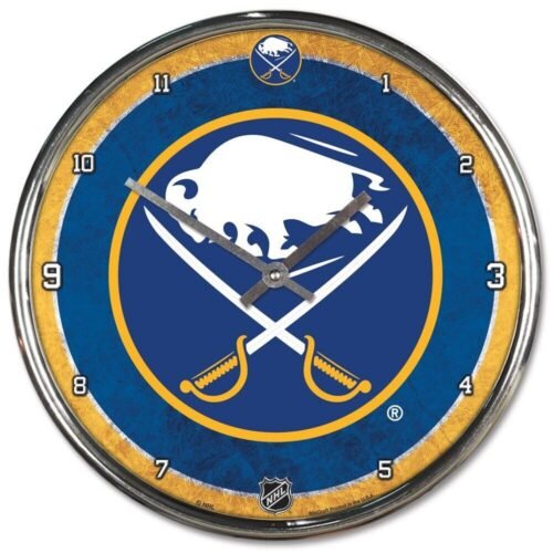 BUFFALO SABRES 12" CHROME ROUND WALL CLOCK NEW WINCRAFT