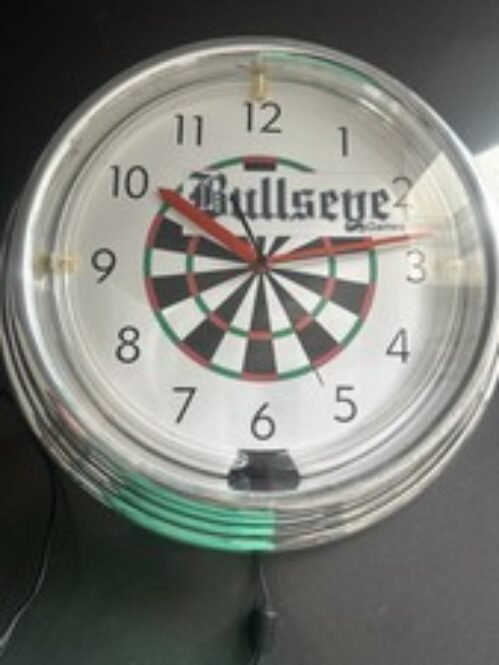 Bullseye Games Dartboard Wall Clock w/Red neon tubing Man Cave Rec Room Working