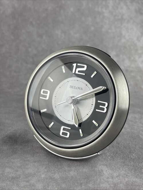 Bulova - 3.75" W x 3.75" H B5027 Lite Night Alarm Clock | Brushed Silver-Tone...