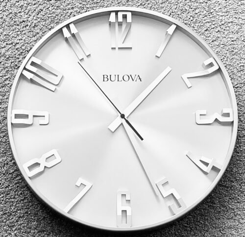 BULOVA 16” Quartz Quiet Analog Wall Clock Slimline Metal Case