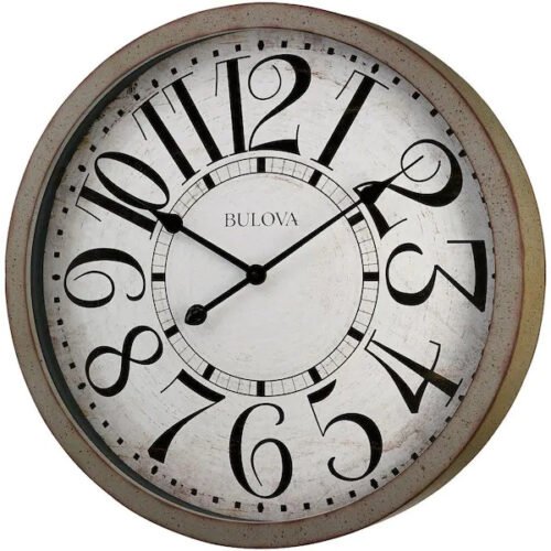 Bulova 24 in. H x 24 in. W Large Round Wall Clock in Antique Gray NEW (39B)