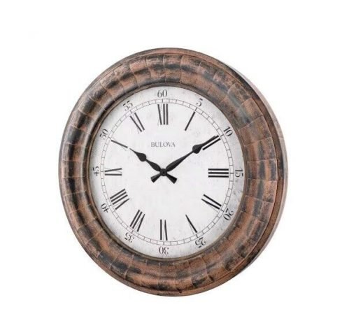 Bulova 48 in. H x 48 in. W Weathered Metal Fins Round Oversized Wall Clock