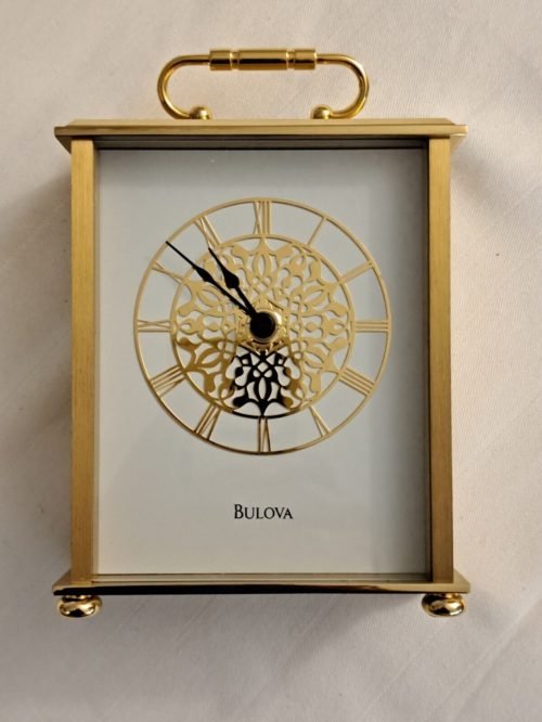 Bulova #B 1381, Mantle, Brushed Gold Clock, Quartz