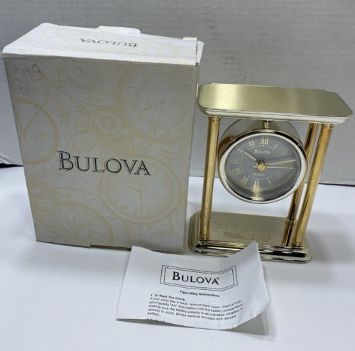 Bulova B1435 Desk Table Clock Quartz Gold With Original Box And Manual Tested