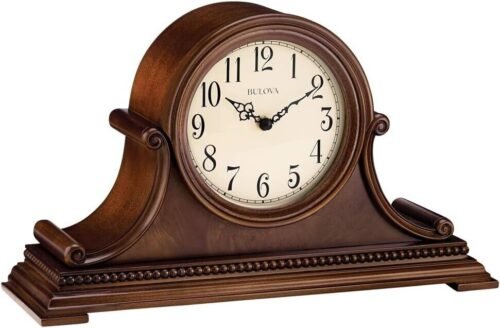 Bulova B1514 Asheville Mantel Clock, Tambour Quartz Harmonic Brown Cherry