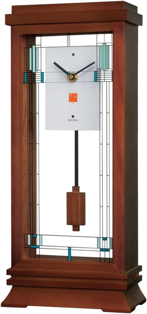 Bulova B1839 Willits Frank Lloyd Wright Mantel Clock, 14", Walnut Finish