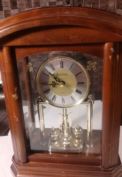 Bulova B1848 Nordale Tabletop Hardwood Mantel Desk Clock with Pendulum