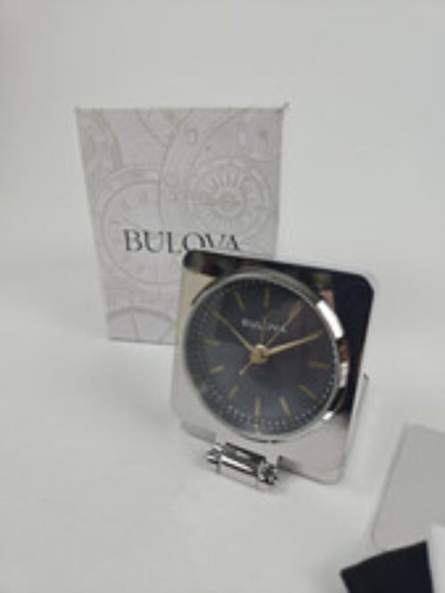 Bulova B1879 Chrome Traveler Flip Cover Tabletop Alarm Clock
