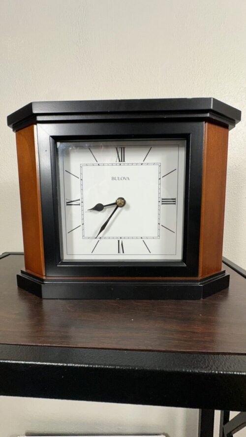 Bulova B1881 Holyoke Clock Cherry Brown Desk Mantle Clock Square 8" x 11" Roman