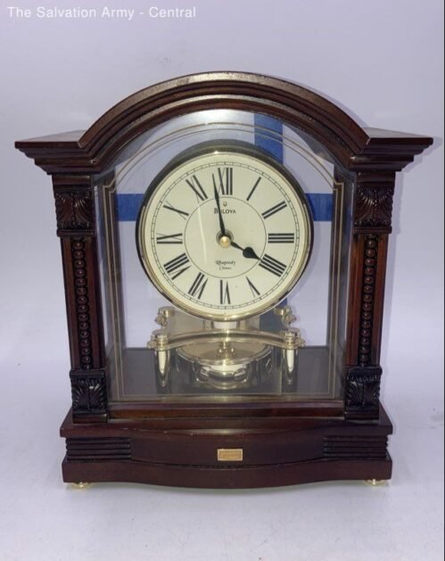 Bulova B1987 Brown Wooden Rhapsody Chimes Analog Display Table Clock
