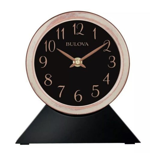 Bulova B5404 Port Jeff Clock, Aged Copper Finish, Black Base