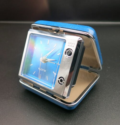 Bulova B6446 Quartz Lite Travel Alarm Clock, Blue Case, Made in Japan Works