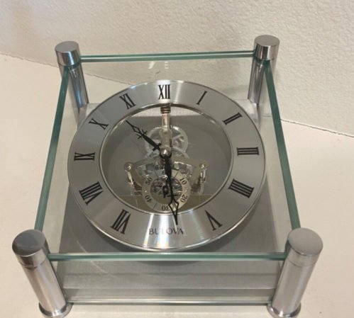 Bulova B9850 Quantum Tabletop Clock, Brushed Silver