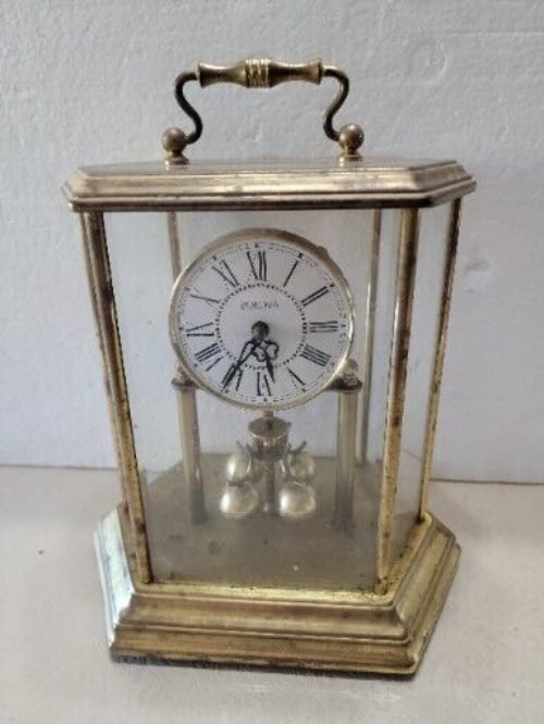 Bulova Brass Quartz Anniversary Mantel Clock Germany Partially Working