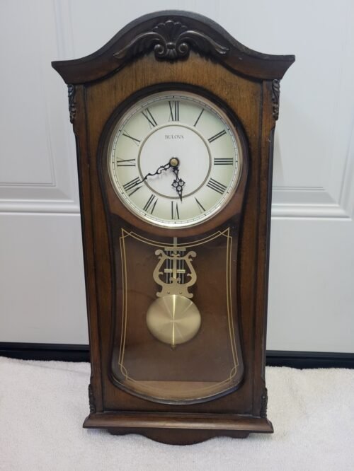 Bulova C3542 Cranbrook Chiming Clock Walnut Finish Used Tested And Working