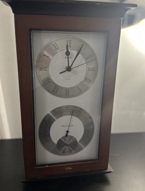 BULOVA C3760 Wooden Weather Station Wall Clock Thermometer Hygrometer