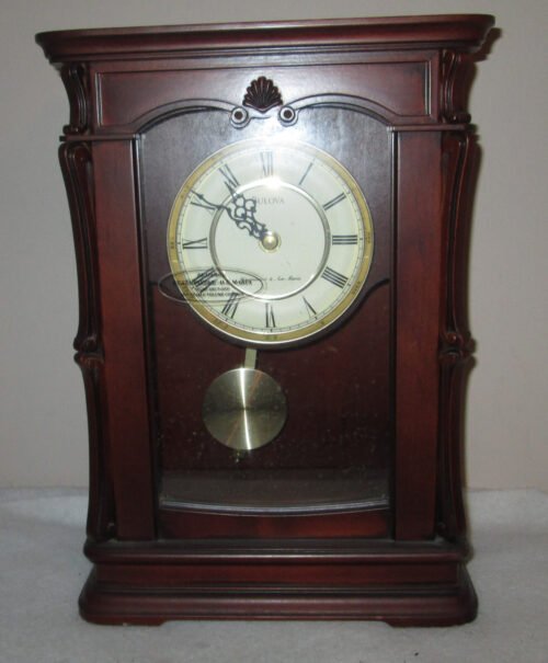 Bulova Clock Wall Mount Analog Wooden Chiming Clock