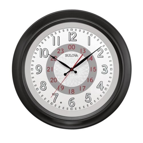 Bulova First Responder 18 in Black Wall Clock Lighted Dial Silent Sweep