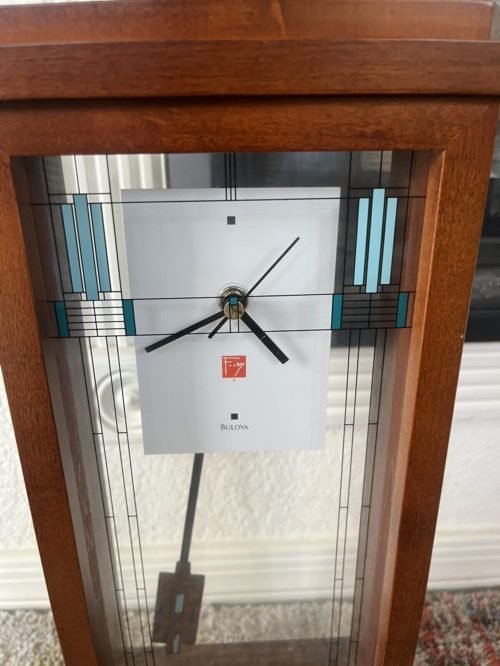 Bulova Frank Lloyd Wright Willits Mantel Pendulum Clock WB1839 Walnut Finish