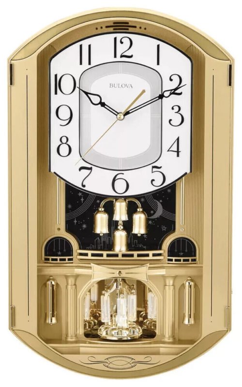 Bulova Golden Music Strike & Chime Wall Clock, Gold-C4900-tested-defect