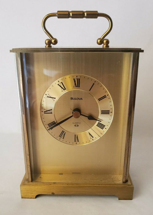 Bulova Gold Tone Desk Clock - Roman Numerals - Germany