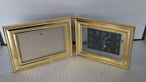Bulova Hinged Brass Picture Frame 3" × 5" with Quartz Desk Clock