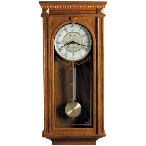 Bulova Home Decor 24" H x 11" W x 5" D Brown Wood Pendulum Chime Wall Clock