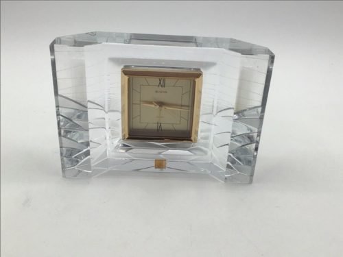 Bulova Hoya Crystal Quartz Clear Glass Alarm Mantle Desk Clock