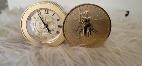 Bulova Lady Liberty Coin Stack Table/Desk Clock Japan 080223WT-Y