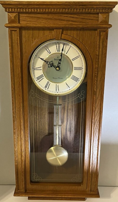 Bulova Manorcourt Westminster Whittington Clock-Golden Oak-2011 Model 24.5" EC!
