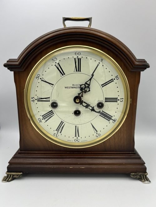 Bulova Mantel Shelf 8 Day Wind Clock Westminster Chime 340-020A Hermle Movement