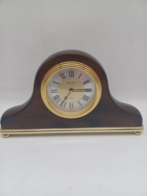 BULOVA MANTLE DESK CLOCK QUARTZ B2224 T6 AR282 GERMAN MOVEMENT WOOD/GOLD TONE