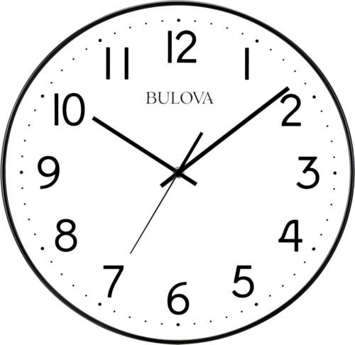 Bulova Office Mate Stylish Wall Clock, 16", Black and White