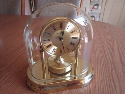 Bulova Oval Glass Dome Mantle Quartz Clock Germany Rotating Pendulum