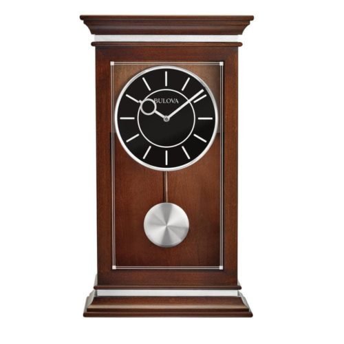 Bulova Pendulum Table Clock w/ Chime 20"X11.5" Analog Wood Glass Rectangle Brown