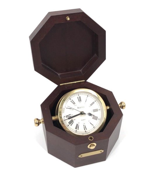 Bulova Quartermaster Maritime Clock B7910 Octagon Wooden Case