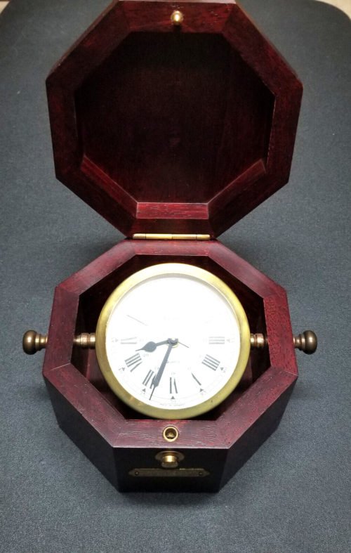 Bulova Quartermaster Nautical Clock Octagonal Cherry Wood Tested