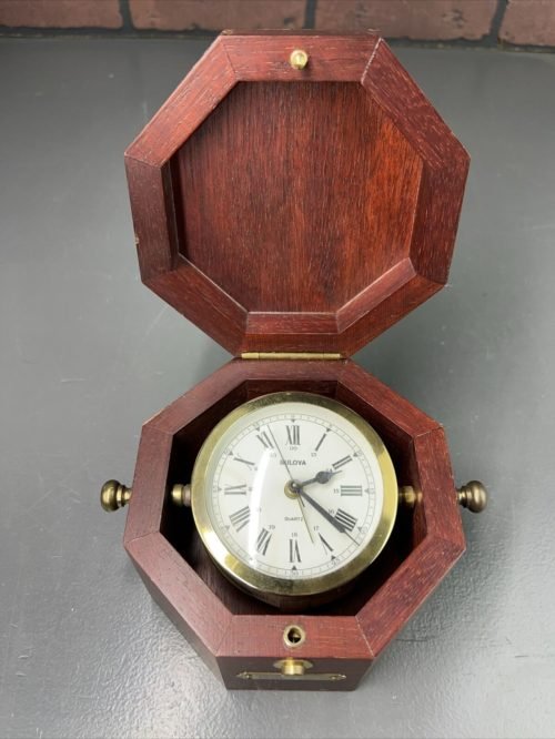 Bulova Quartermaster Presentation Clock in Octogon Mahogany Case Model B7910 036