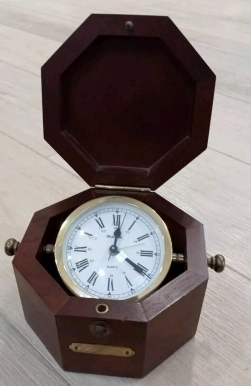 Bulova Quartermaster Quartz Presentation Clock Cherry Wood Case Germany *READ*