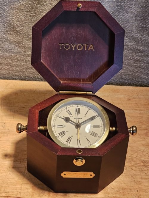 Bulova Quartermaster Wood Case & Brass Gimbal Nautical Maritime Alarm Clock
