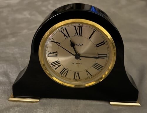 Bulova Quartz Black- Battery Operated• Table/ Shelf Style Alarm Clock •Japan