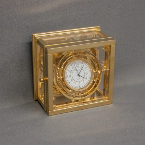 Bulova Quartz Brass & Glass Desk Top Clock Works,Keeps Time