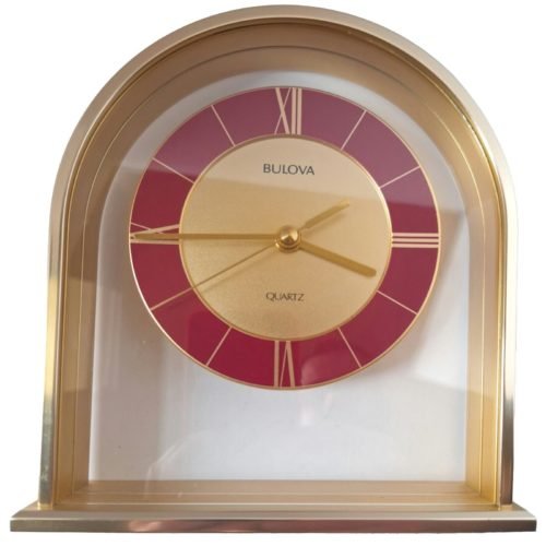 Bulova Quartz Desk Clock B-1755 Japan Nice Glass Solid Brass Analog Quality VTG