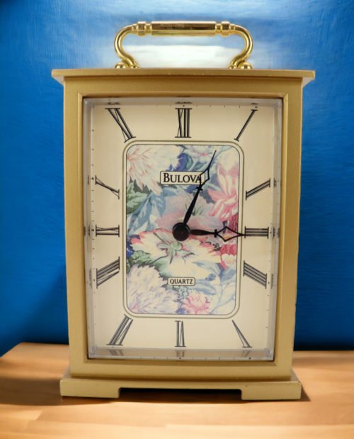 Bulova Quartz Floral Desk Table Clock 6.5"