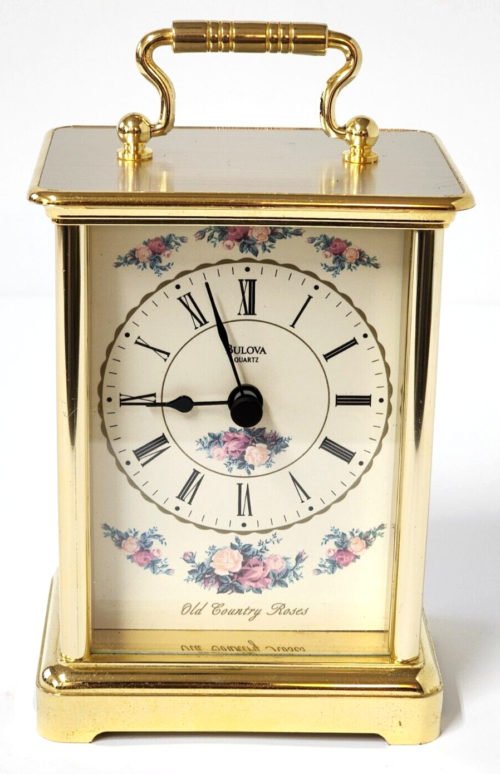 Bulova Quartz Old Country Roses Mantle Clock Gold Tone Floral B1392 - WORKS