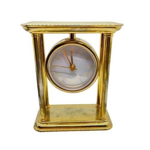 Bulova Quartz Table Clock Distressed Brass Finish Working Desk Decor