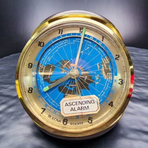 Bulova Quartz Travel Alarm Clock, World Map Design, Accurate Timekeeping ⏰